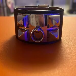 Authentic Collier De Chien leather and silver cuff. Hermes.